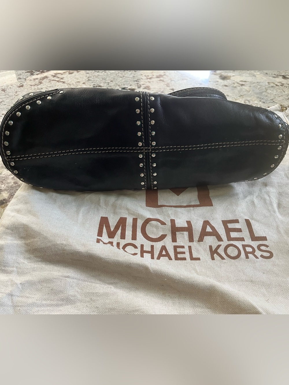 Michael Kors black leather satchel with silver detail. Pre-owned Condition-Good - Picture 3 of 8